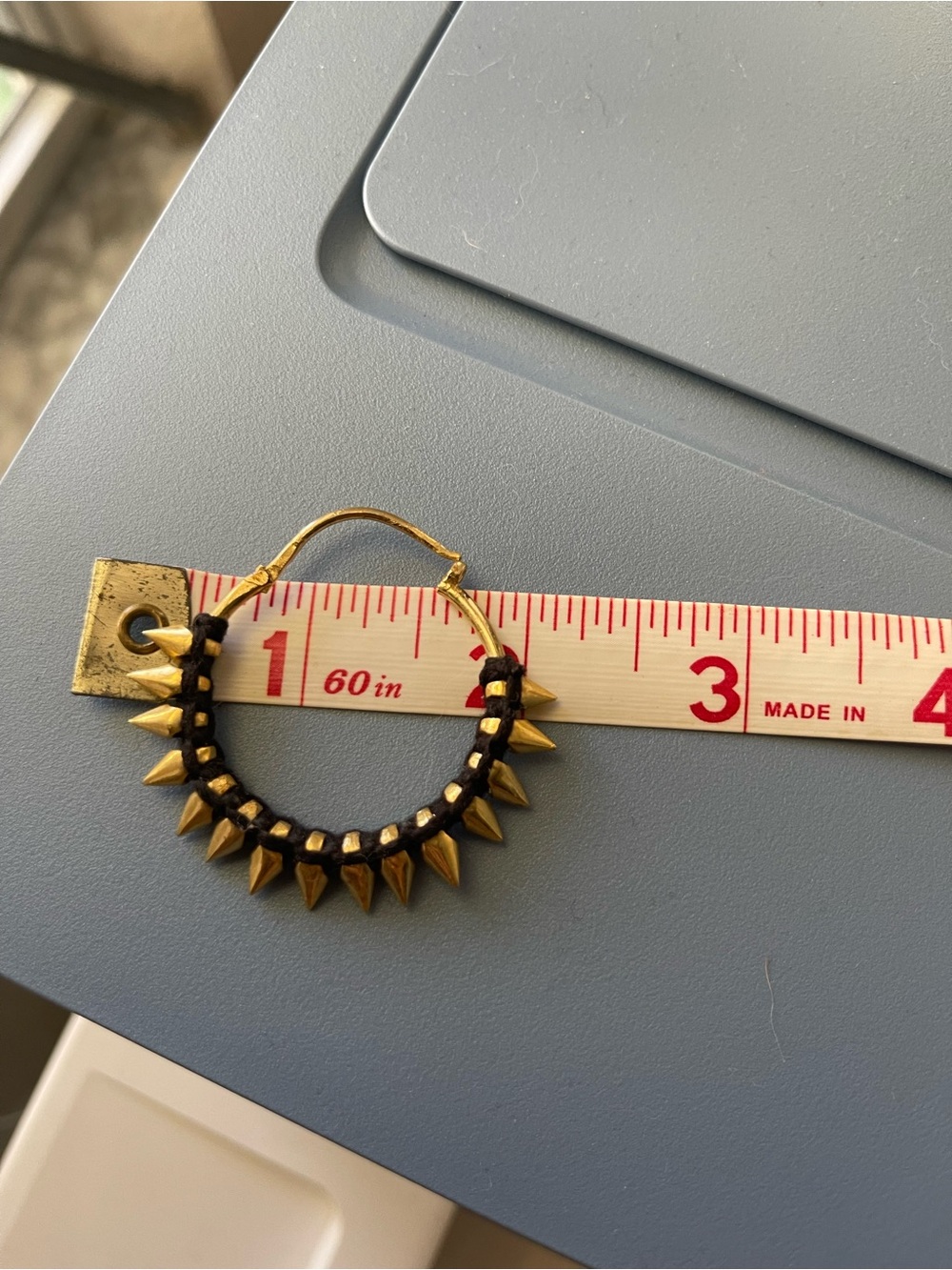 Gold Spike Hoop Earrings with Black leather Wrap - Women Jewelry - Picture 6 of 6
